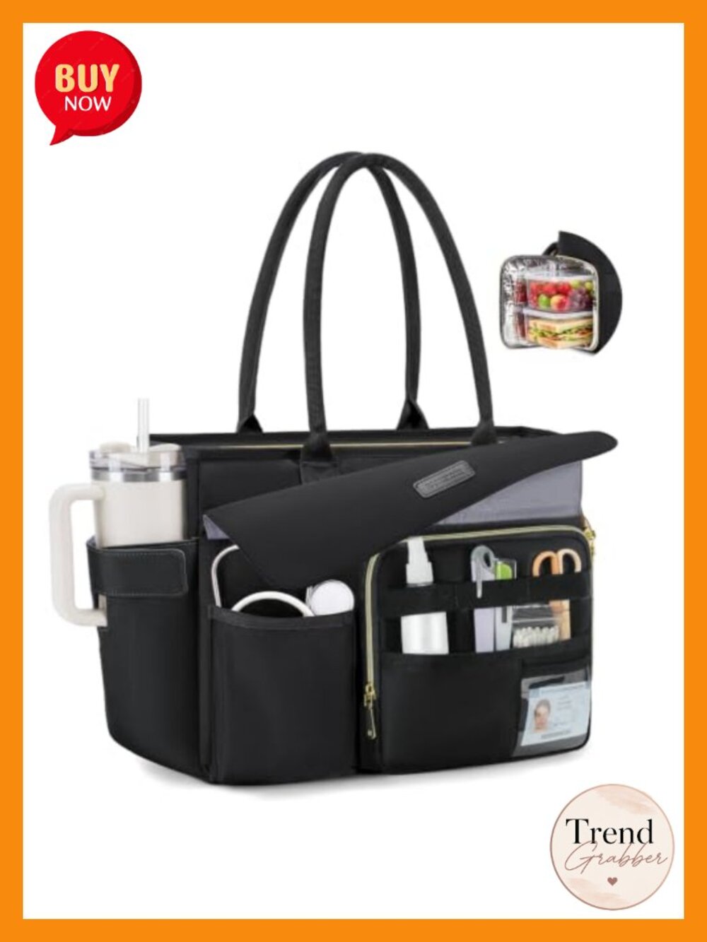 Insulated Lunch Compartment Laptop Tote Bag Water-Resistant Work Bag